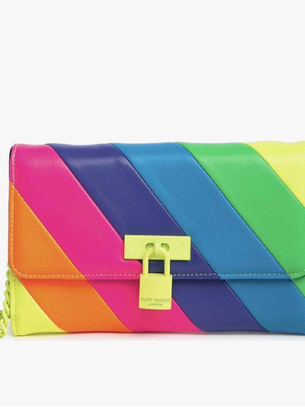 Kurt Geiger Neon Rainbow Leather Diagonal Stripe Clutch